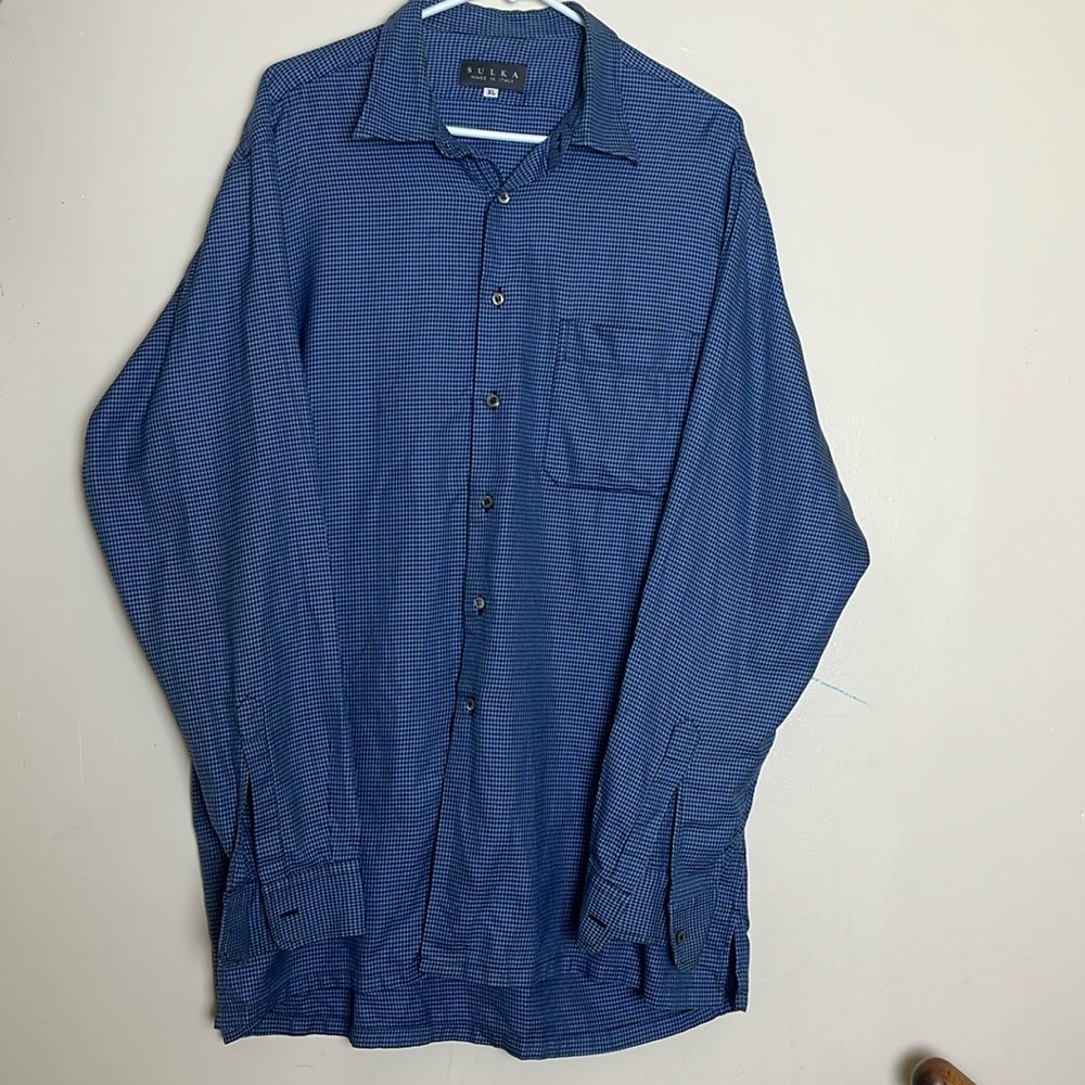 SULKA Men’s shirt long sleeve blue and black‎ size XLarge T  💯 Cotton